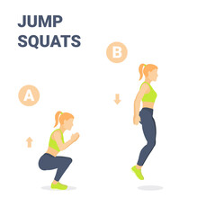 Girl Doing Jump Squats Home Workout Exercise Guidance.