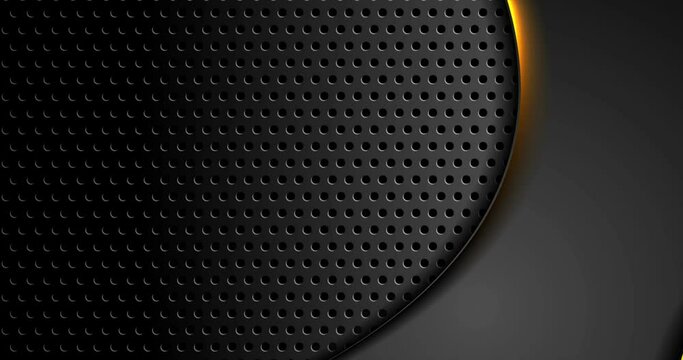 Futuristic technology abstract perforated motion background with orange neon glowing waves. Video animation 4K 4096x2160