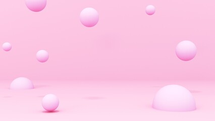 3d rendering. pink balloons on red podium background