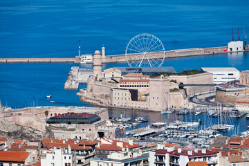 The Vieux port of Marseille with on one side, the Fort Gentaume and on the other side, the Fort...