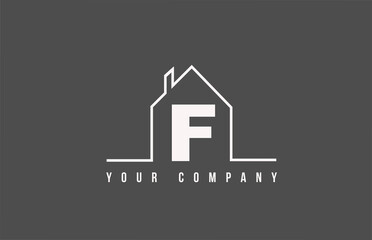 F alphabet letter icon logo of a home. Real estate house design for company and business identity with line