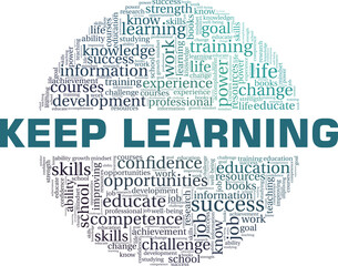 Keep learning vector illustration word cloud isolated on a white background.