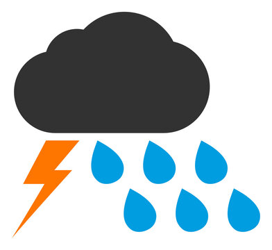 Thunderstorm weather icon with flat style. Isolated raster thunderstorm weather icon image on a white background.