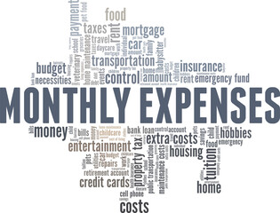 Fototapeta na wymiar Monthly expenses vector illustration word cloud isolated on a white background.