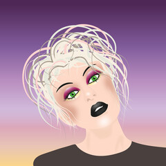 beautiful woman on a lilac background