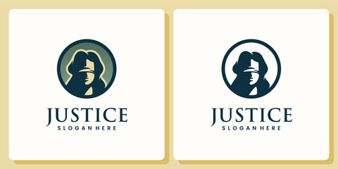 justice ,woman blind ,silhouette, logo design template
