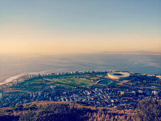 View from Signal Hill of the Cape Town Stadium just after sunset, Cape Town, South Africa