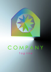 Colorful stars inside a circular center of a polygon commercial logo