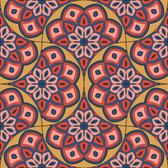 Abstract mandala fish scale seamless pattern. Ornamental tile, mosaic background. Floral patchwork infinity card. Arabic, Indian, ottoman motifs. © _aine_
