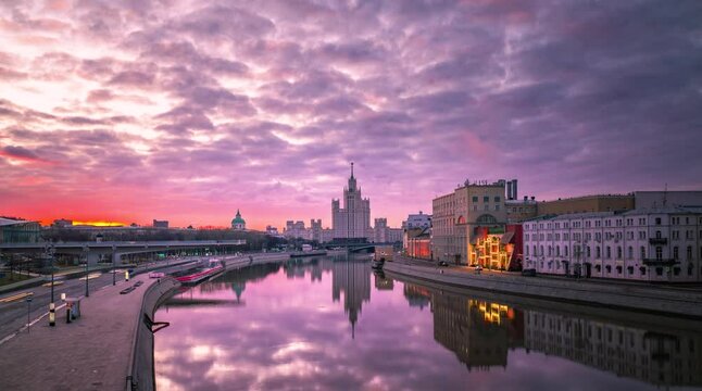 Amazing sunrise time lapse in winter time in moscow