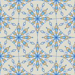 Abstract mandala fish scale seamless pattern. Ornamental tile, mosaic background. Floral patchwork infinity card. Arabic, Indian, ottoman motifs. © _aine_