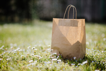 craft paper bag blank mockup. Paper bag template on white background. Eco packaging organic