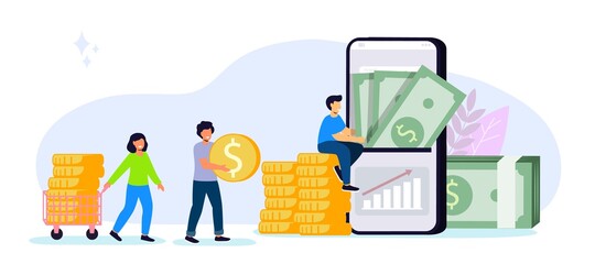Invest in best idea Investment and analysis money cash profits metaphor Flat design and business concept for trading via mobile apps For landing page banner template mobile app ui web