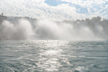 View at the American Falls from the Niagara river at the sunrise