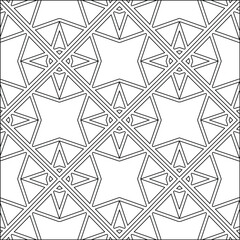 Geometric vector pattern with triangular elements. Seamless abstract ornament for wallpapers and backgrounds. Black and white colors. 