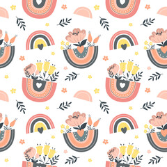 Seamless pattern with rainbows. Vector illustration.