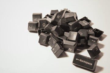Heap computer keyboard keys with horizontal composition. Copy space