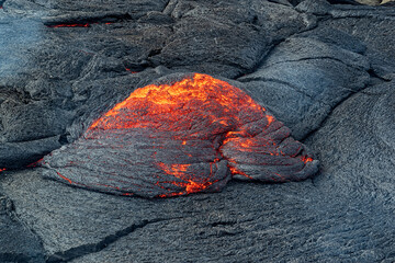 Closeup of magma in Fagradalsfjall volcanic eruption, Iceland