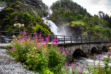 Latefossen Latefoss - one of the biggest waterfalls in Norway, with near stone bridge