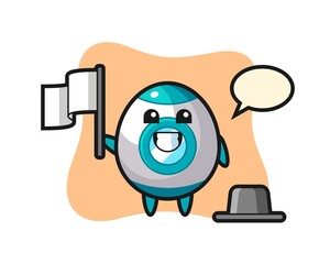 Cartoon character of rocket holding a flag