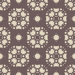 Vector geometric floral ornament. Elegant ornamental seamless pattern with flower silhouettes, grid, lattice. Vintage background texture. Brown and beige color. Stylish design for decoration, print