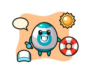 Cartoon mascot of rocket as a beach guard