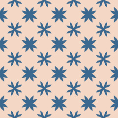 Simple geometric floral seamless pattern. Abstract vector background with crosses, flower silhouettes. Blue and powdery color ornament texture. Repeat design element for decor, print, cloth, wrapping
