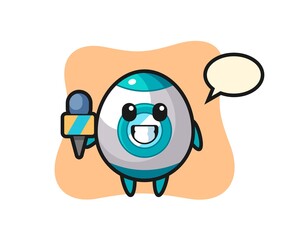 Character mascot of rocket as a news reporter