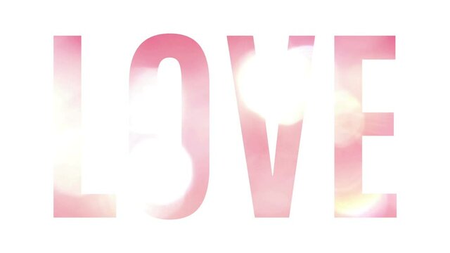 Large pink word Love with bright lights sliding in the letters, isolated on a white background. Graphic animation for e-card, celebration, invitation or titling&hellip;