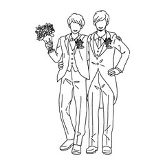 同性カップルの結婚式　線画イラスト