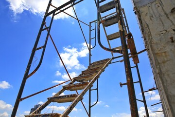 Steel stairs and scaffolding in the construction site