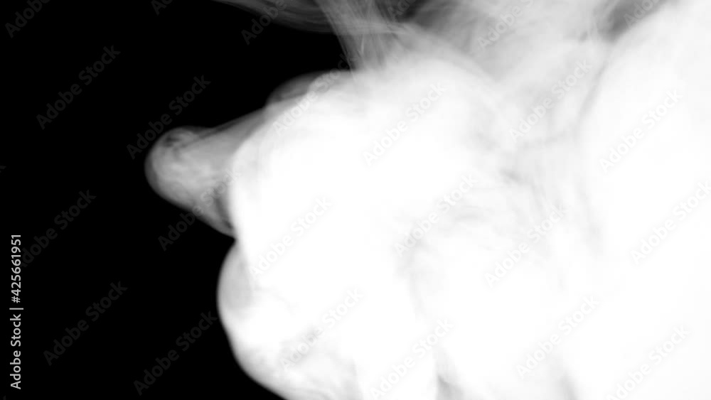 Wall mural white smoke on a black background slow motion. the start of movement of the clouds from right to lef