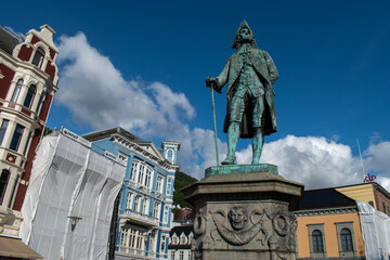 Statue of Baron Ludvig Holberg - was a writer, essayist, philosopher, historian born in Bergen, Norway,