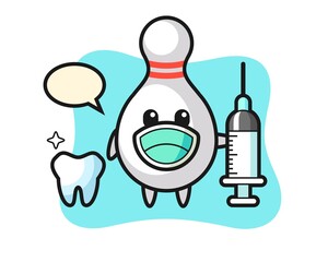 Mascot character of bowling pin as a dentist