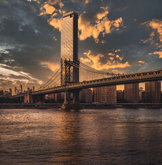 Manhattan bridge at sunset beautiful New York City 