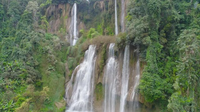 Thi Lor Su Waterfall. Nature landscape of Tak in natural park. The largest and highest waterfall in Thailand in travel trip on holiday and vacation, tourist attraction. Umphang