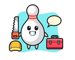 Illustration of bowling pin character as a woodworker