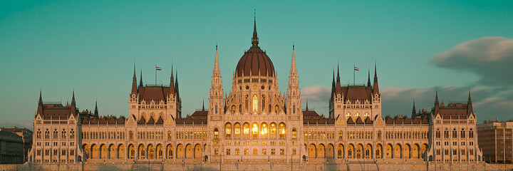 Parliament building in Budapest, Hungary on a sunset