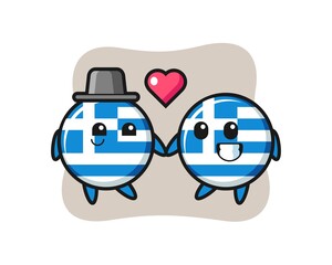 Obraz premium greece flag badge cartoon character couple with fall in love gesture