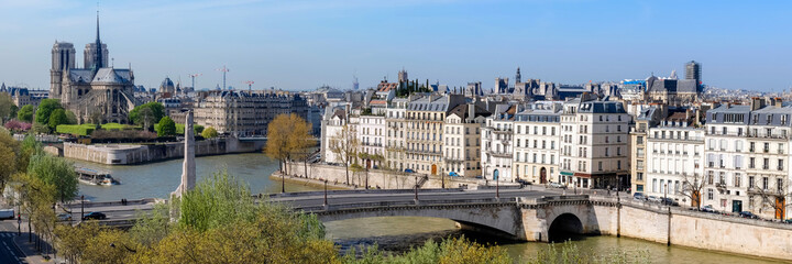 Fototapeta na wymiar Paris, aerial view over Seine river towards Notre Dame Cathedral