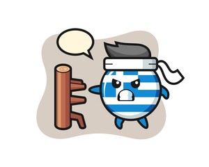 greece flag badge cartoon illustration as a karate fighter