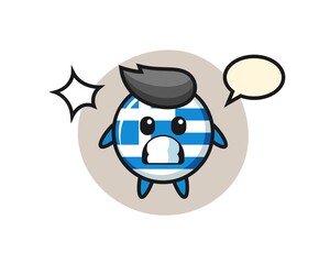 greece flag badge character cartoon with shocked gesture