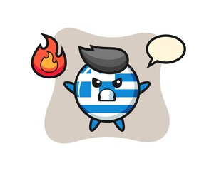 greece flag badge character cartoon with angry gesture
