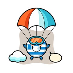 Obraz premium greece flag badge mascot cartoon is skydiving with happy gesture