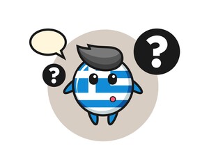 Fototapeta premium Cartoon Illustration of greece flag badge with the question mark