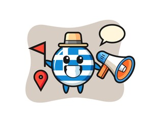 Character cartoon of greece flag badge as a tour guide