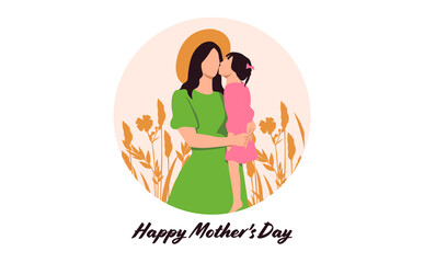 Fototapeta na wymiar Mothers day greeting - woman holding her daughter cheek kiss to mother