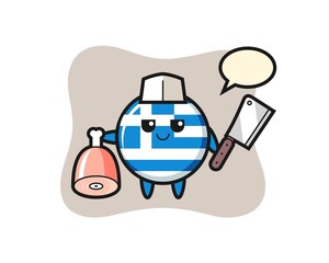 Illustration of greece flag badge character as a butcher