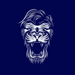 Lion head face vector silhouette line pop art potrait logo colorful design with dark background. Abstract vector illustration. Isolated black background for t-shirt, poster, clothing.