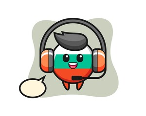 Cartoon mascot of bulgaria flag badge as a customer service